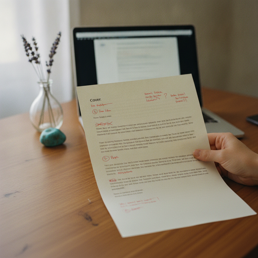 Lettre de motivation annotée avec des erreurs à corriger